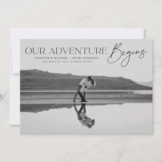 私たちの冒険が始まる写真婚約の発表 招待状 (正面)