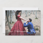私たちの冒険が始まる婚約カップルの写真 案内状 (正面)