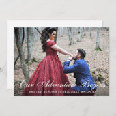 私たちの冒険が始まる婚約カップルの写真 案内状 (正面/裏面)