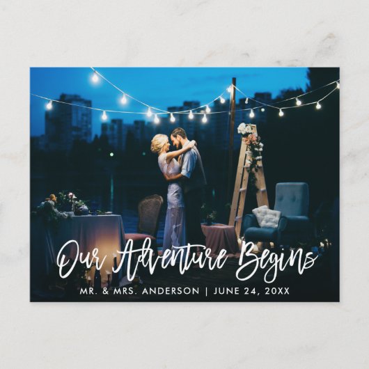 私たちの冒険が始まる ブラシスクリプト 結婚式 感謝 ポストカード (正面)