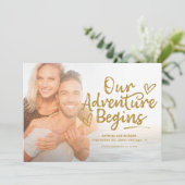 私たちの冒険が始まる 結婚式のSave The Date フォト 招待状 (スタンド正面)