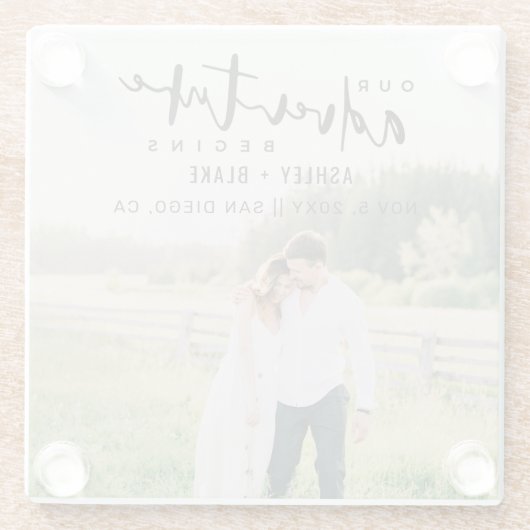 私たちの冒険が開始スクリプト写真の日付を保存 ガラスコースター (裏面)