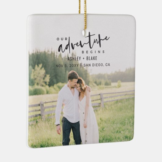 私たちの冒険が開始スクリプト写真の日付を保存 セラミックオーナメント (右)