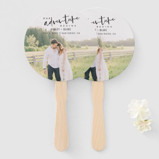 私たちの冒険が開始スクリプト写真の日付を保存 ハンドファン (正面&裏面)