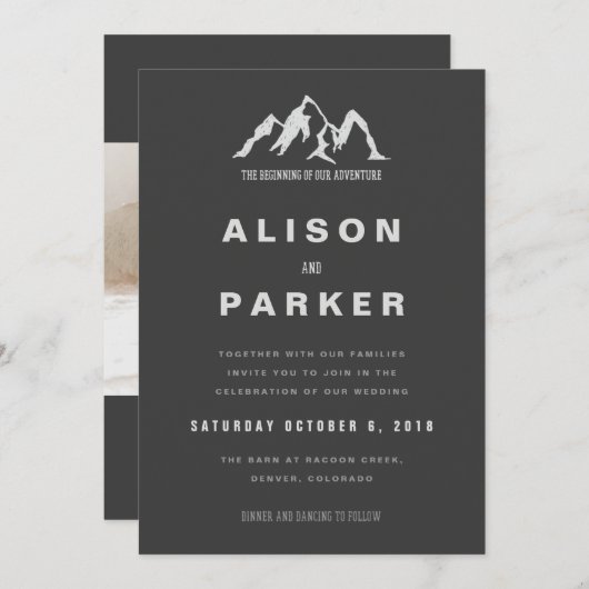 私たちの冒険の写真結婚の始まり 招待状 (正面/裏面)