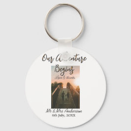 私たちの冒険はカップルの写真の愛を開始感謝してい& キーホルダー