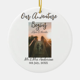 私たちの冒険はカップルの写真の愛を開始感謝してい& セラミックオーナメント
