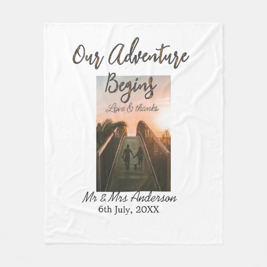 私たちの冒険はカップルの写真の愛を開始感謝してい& フリースブランケット (正面)