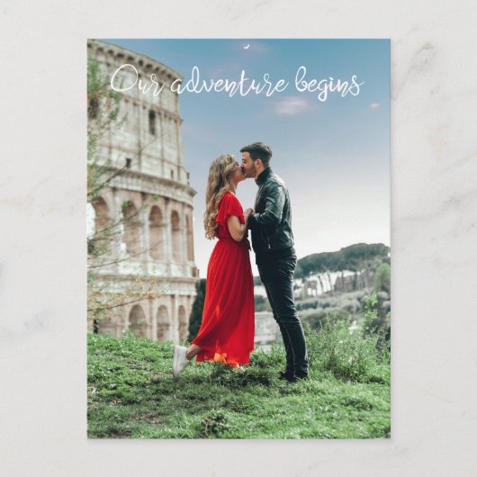 私たちの冒険はハネムーン結婚の感謝を始める ポストカード (正面)