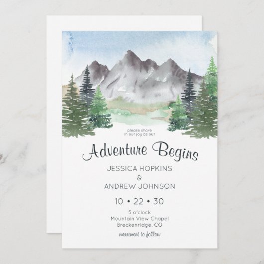 私たちの冒険は山の水の色結婚の 招待状 (正面/裏面)