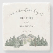 私たちの冒険は山の結婚式の引き出物を始める ストーンコースター (正面)