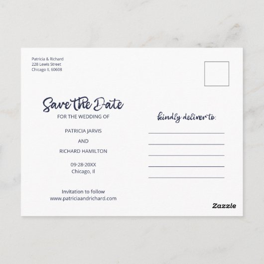 私たちの冒険は日付3の写真を保存して開始 ポストカード (裏面)