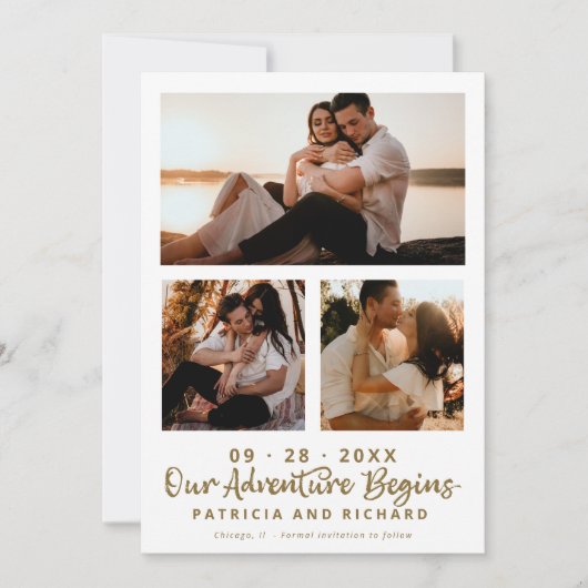 私たちの冒険は日付3の写真を保存して開始 招待状 (正面)