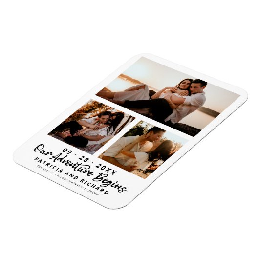 私たちの冒険は結婚式を始める日付3の写真を保存 マグネット (左側)