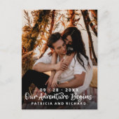 私たちの冒険は結婚式を開始する日付写真を保存 ポストカード (正面)