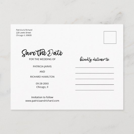 私たちの冒険は結婚式を開始する日付写真を保存 ポストカード (裏面)