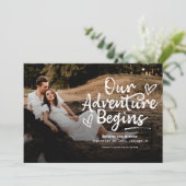 私たちの冒険は結婚式を開始する日付写真を保存 招待状 (スタンド正面)