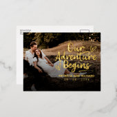 私たちの冒険は結婚式を開始する日付写真を保存 箔シーズンポストカード (正面/裏面)