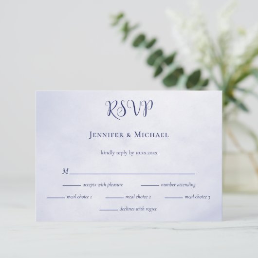 私たちの冒険は青い文字の結婚始まり 出欠カード (スタンド正面)