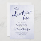 私たちの冒険は青い文字の結婚始まり 招待状 (正面)