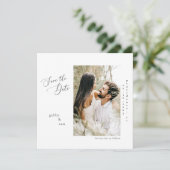 私たちの写真ホワイトスクエアウェディング日付を保存 招待状 (スタンド正面)