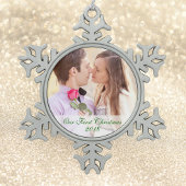 私たちの写真初めてのクリスマススノーフレークオーナメント スノーフレークピューターオーナメント