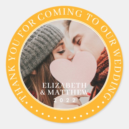 私たちの写真来に感謝結婚モダンす ラウンドシール (正面)
