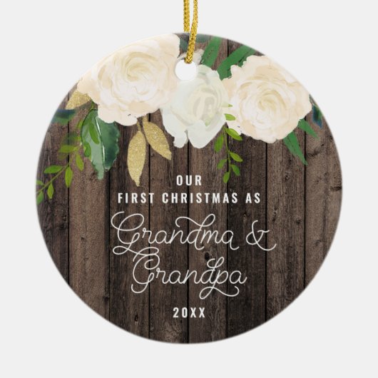 私たちの初めてのクリスマスおばあちゃん&グランドパパーソナライズされた セラミックオーナメント (正面)