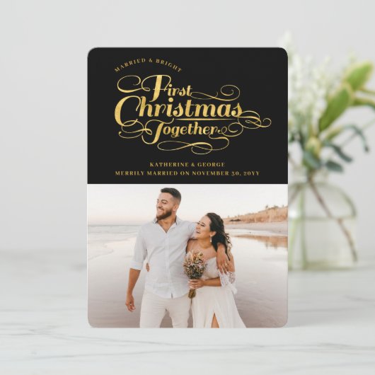 私たちの初めてのクリスマスが一緒にゴールデンスクリプトフォト シーズンカード (スタンド正面)