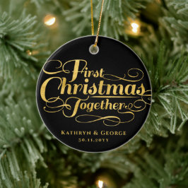 私たちの初めてのクリスマスが一緒にゴールデンスクリプトフォト セラミックオーナメント