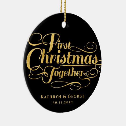 私たちの初めてのクリスマスが一緒にゴールデンスクリプトフォト セラミックオーナメント (右)