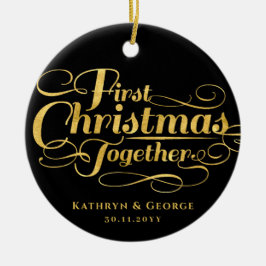 私たちの初めてのクリスマスが一緒にゴールデンスクリプトフォト セラミックオーナメント