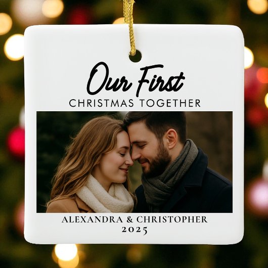 私たちの初めてのクリスマスが一緒に写真ミニマルをモダン撮る セラミックオーナメント