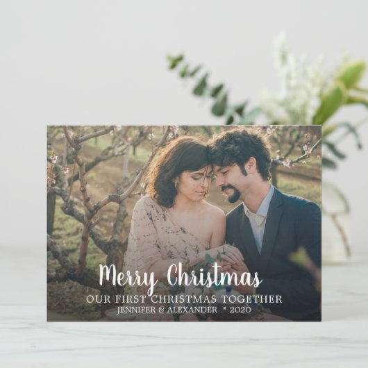 私たちの初めてのクリスマスが一緒に写真メリークリスマス シーズンカード (スタンド正面)