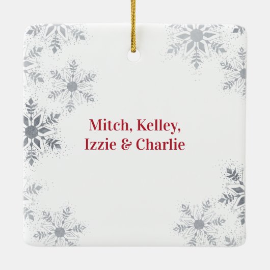 私たちの初めてのクリスマスが一緒に家族の写真レッド セラミックオーナメント (裏面)