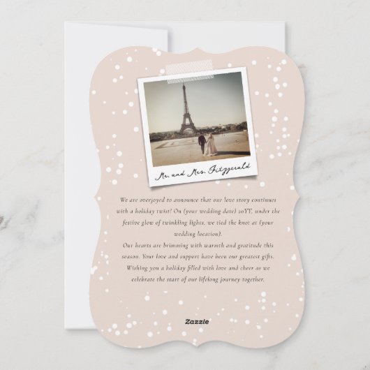 私たちの初めてのクリスマスが一緒に白いスクリプトの写真 シーズンカード (裏面)