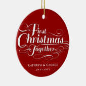 私たちの初めてのクリスマスが一緒に白いスクリプトの写真 セラミックオーナメント (右)