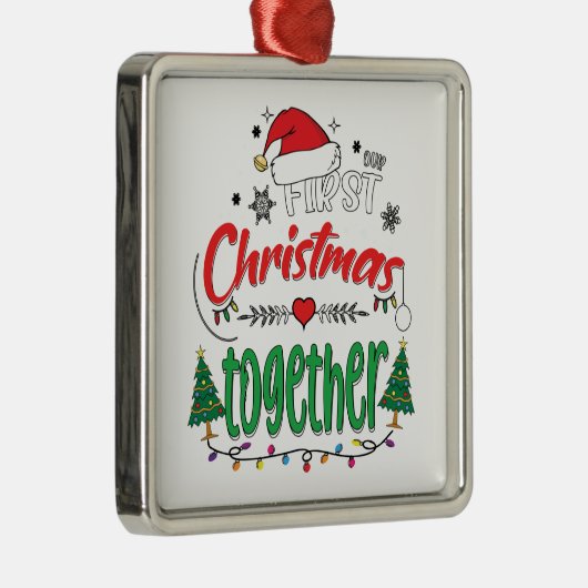 私たちの初めてのクリスマスが一致するカップル メタルオーナメント (右)