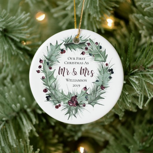 私たちの初めてのクリスマスさんミセス・ファースト・フォト結婚したー セラミックオーナメント (ツリー)