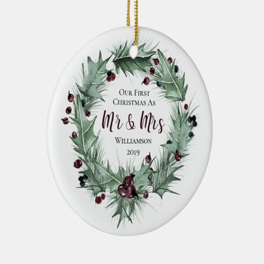 私たちの初めてのクリスマスさんミセス・ファースト・フォト結婚したー セラミックオーナメント (右)