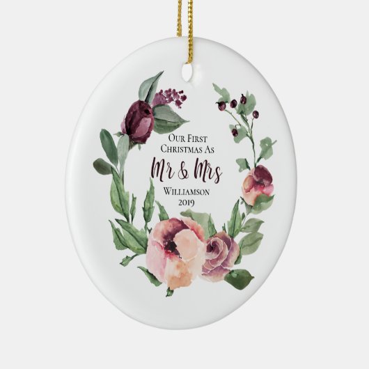 私たちの初めてのクリスマスさんミセス・ファースト・フォト結婚したー セラミックオーナメント (右)