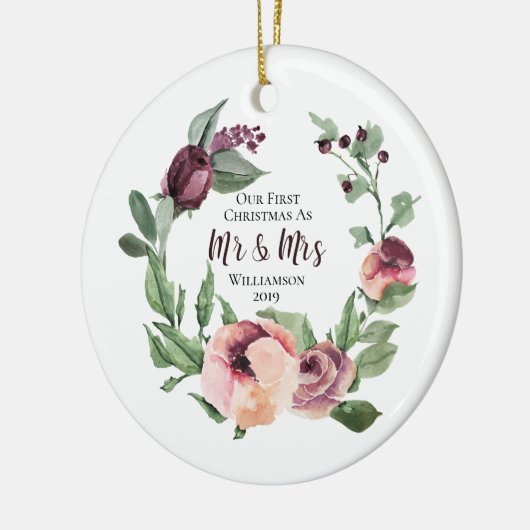 私たちの初めてのクリスマスさんミセス・ファースト・フォト結婚したー セラミックオーナメント (左)