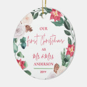 私たちの初めてのクリスマスさん&ミセスフローラリース写真 セラミックオーナメント (左)