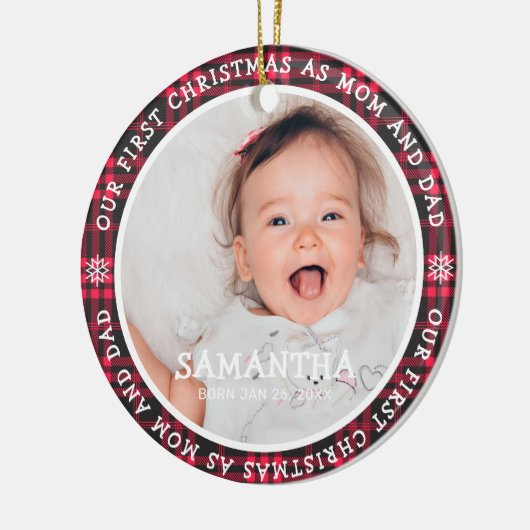 私たちの初めてのクリスマスとしてママ&パパは2枚の写真 セラミックオーナメント (左)