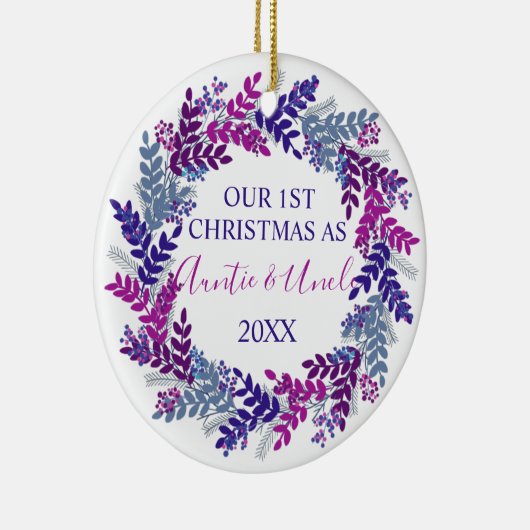 私たちの初めてのクリスマスとして叔母と叔父パープル セラミックオーナメント (右)
