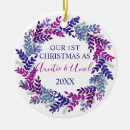 私たちの初めてのクリスマスとして叔母と叔父パープル セラミックオーナメント