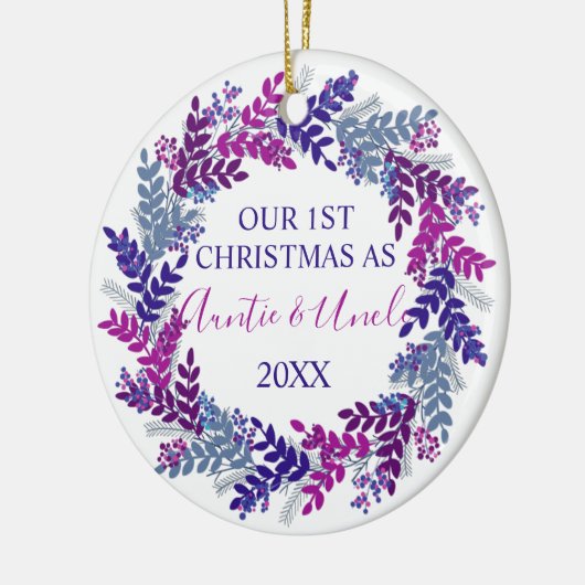 私たちの初めてのクリスマスとして叔母と叔父パープル セラミックオーナメント (左)