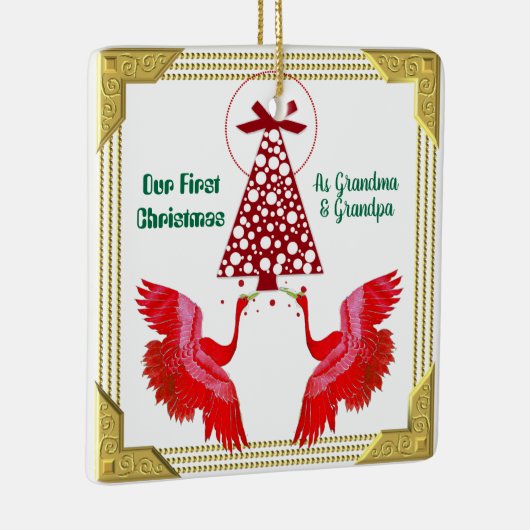 私たちの初めてのクリスマスとして祖母グランドパ2スワンおもしろい セラミックオーナメント (右)