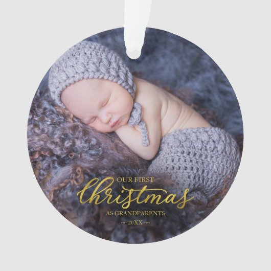 私たちの初めてのクリスマスとして祖父母ゴールドフォイル オーナメント (正面)