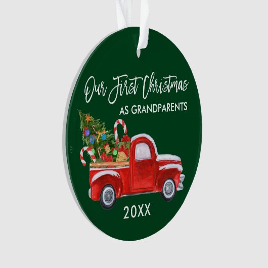 私たちの初めてのクリスマスとして祖父母トラックキャンディ オーナメント (正面)